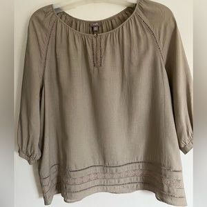 Taupe linen peasant top